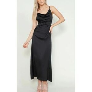Million Colors Size M Open Back Cowl Neck Slip Dress Black Satin Formal Evening